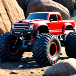 **Prompt:** RC car with monster truck tires climbing over rocks, showcasing upgraded suspension and off-road capabilities, dynamic action shot.